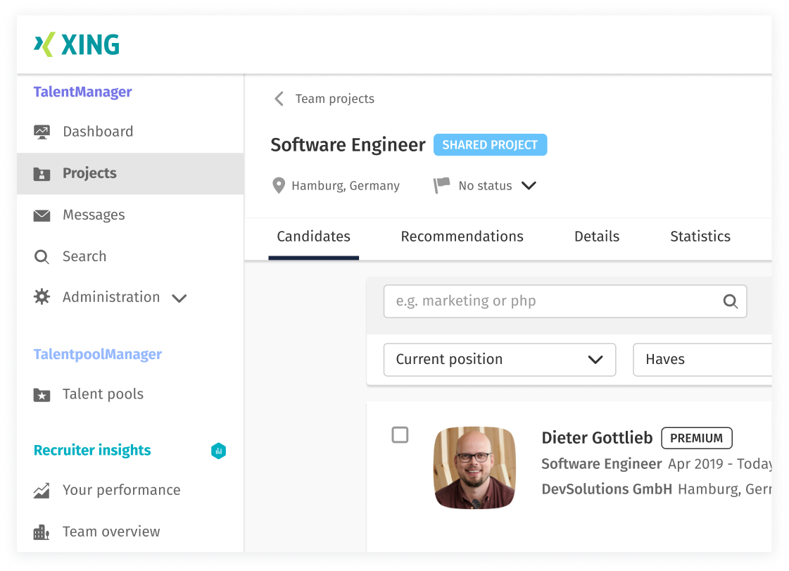 Easily collaborate within your team in XING TalentManager