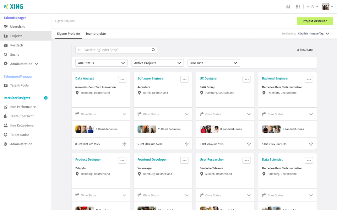 Mit Projekten im XING TalentManager organisieren Sie Ihr Active Sourcing übersichtlich und effizient