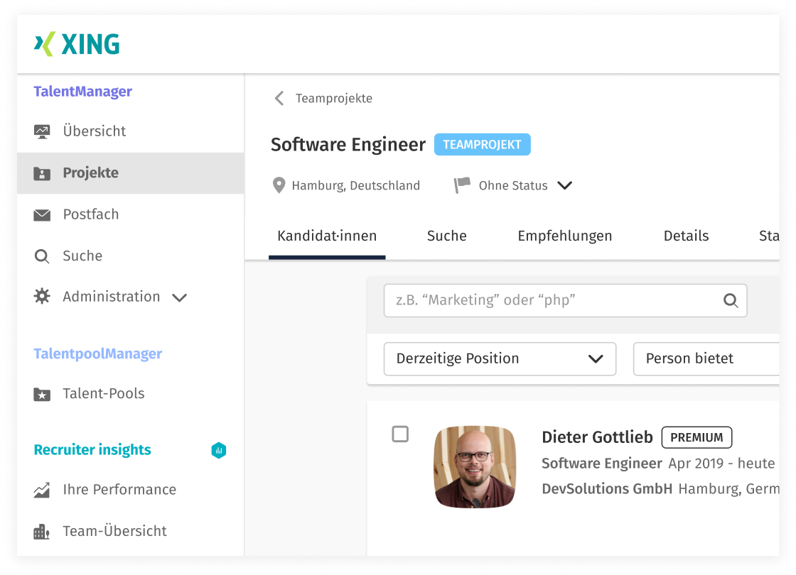 Organisieren Sie sich und Ihr gesamtes Team in einer Oberfläche im XING TalentManager